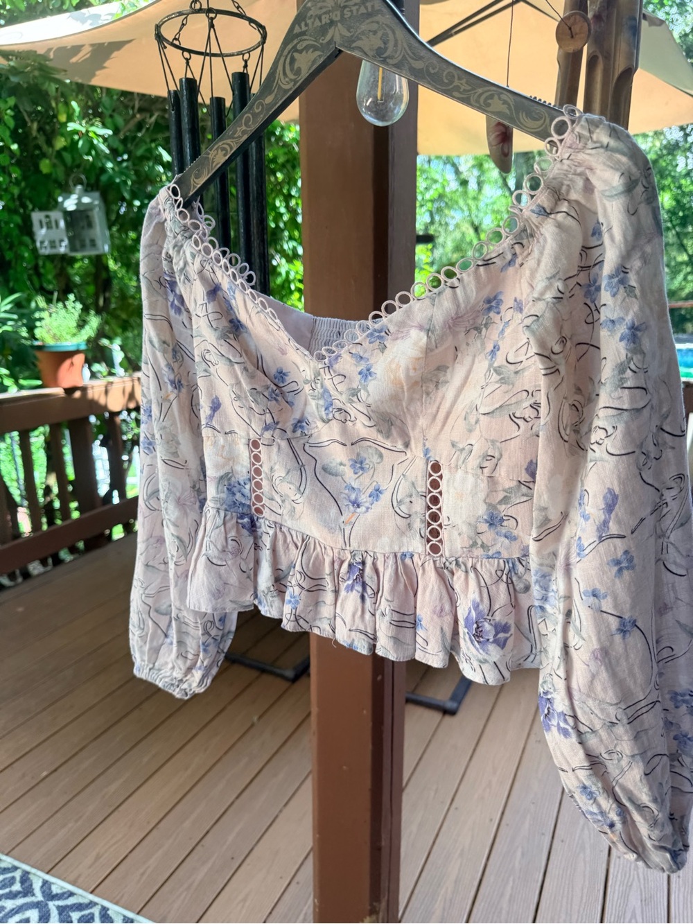 Express Cream Off-Shoulder Blouse with Blue Floral Print - Picture 3 of 7